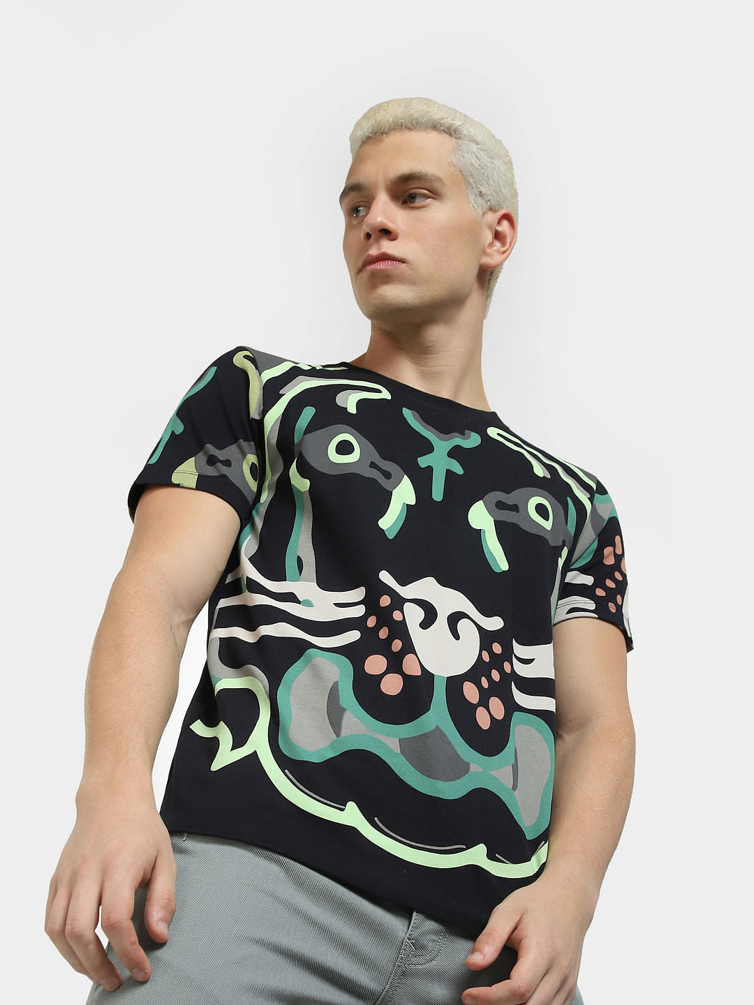 Black Printed Crew Neck T-shirt