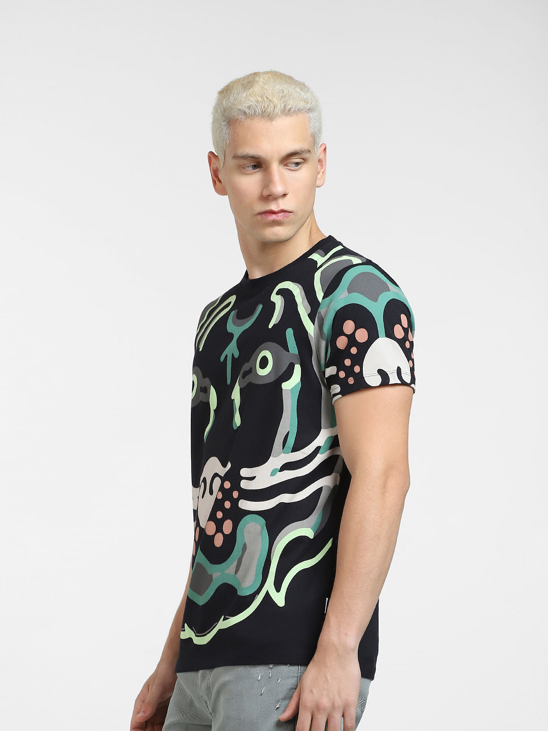 Black Printed Crew Neck T-shirt