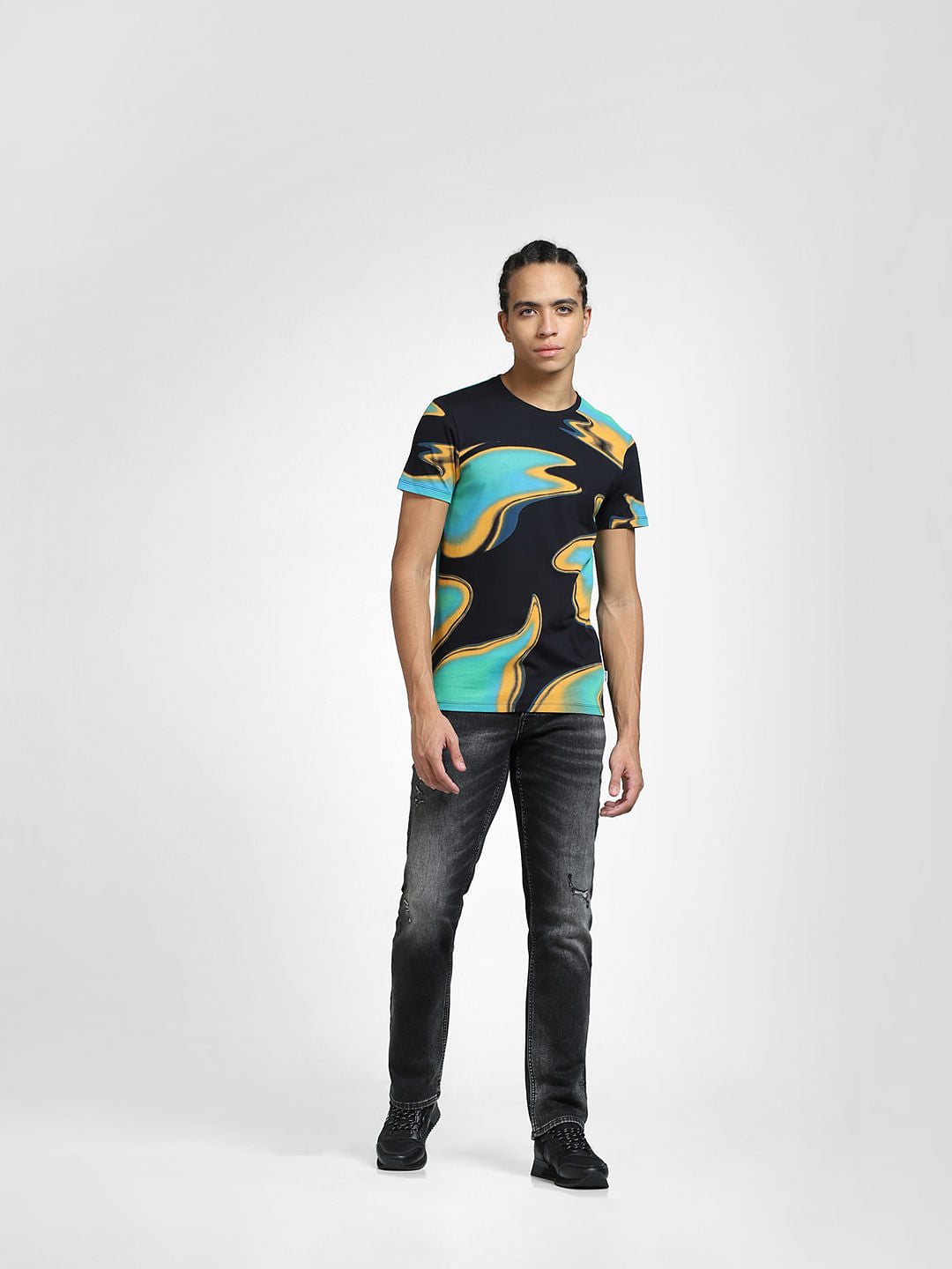 Black Printed Crew Neck T-shirt