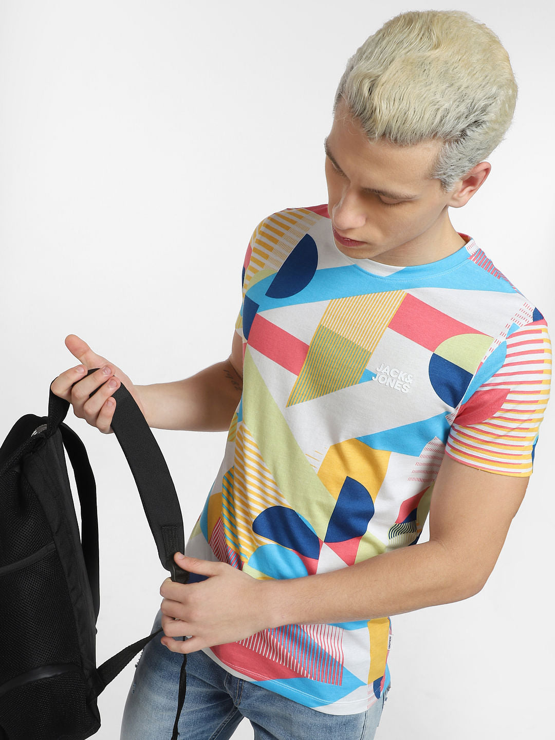 White Colourblocked Crew Neck T-shirt - S