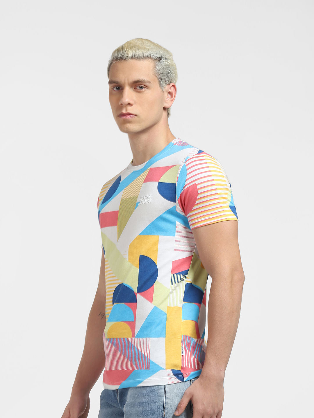 White Colourblocked Crew Neck T-shirt