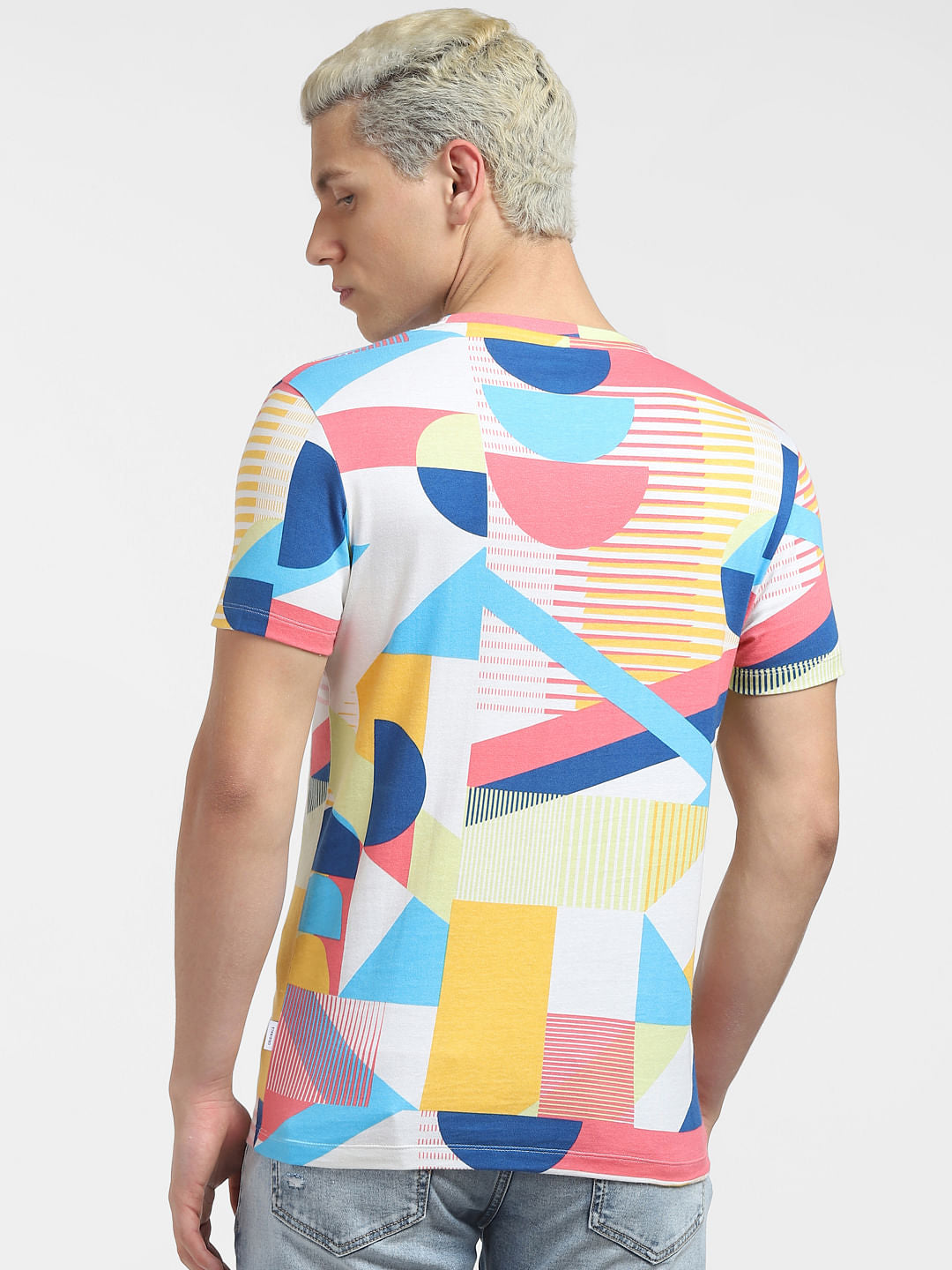 White Colourblocked Crew Neck T-shirt