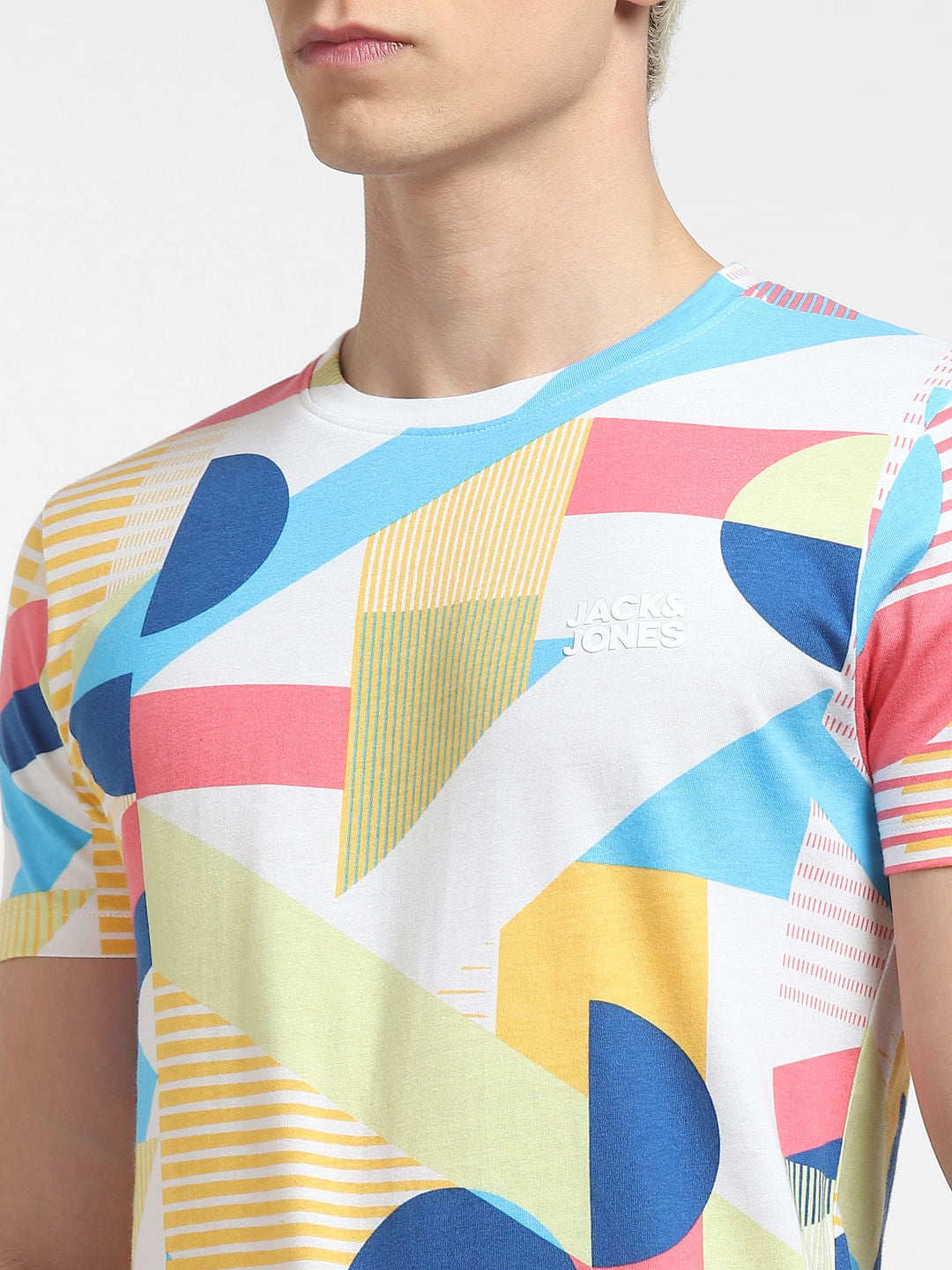 White Colourblocked Crew Neck T-shirt