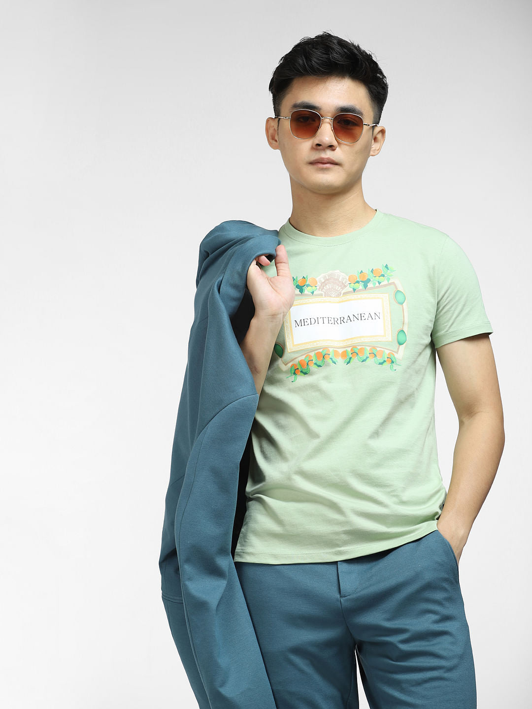 Green Printed Crew Neck T-shirt