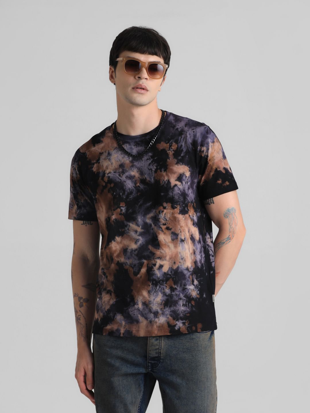 Black Tie-Dye Crew Neck T-shirt