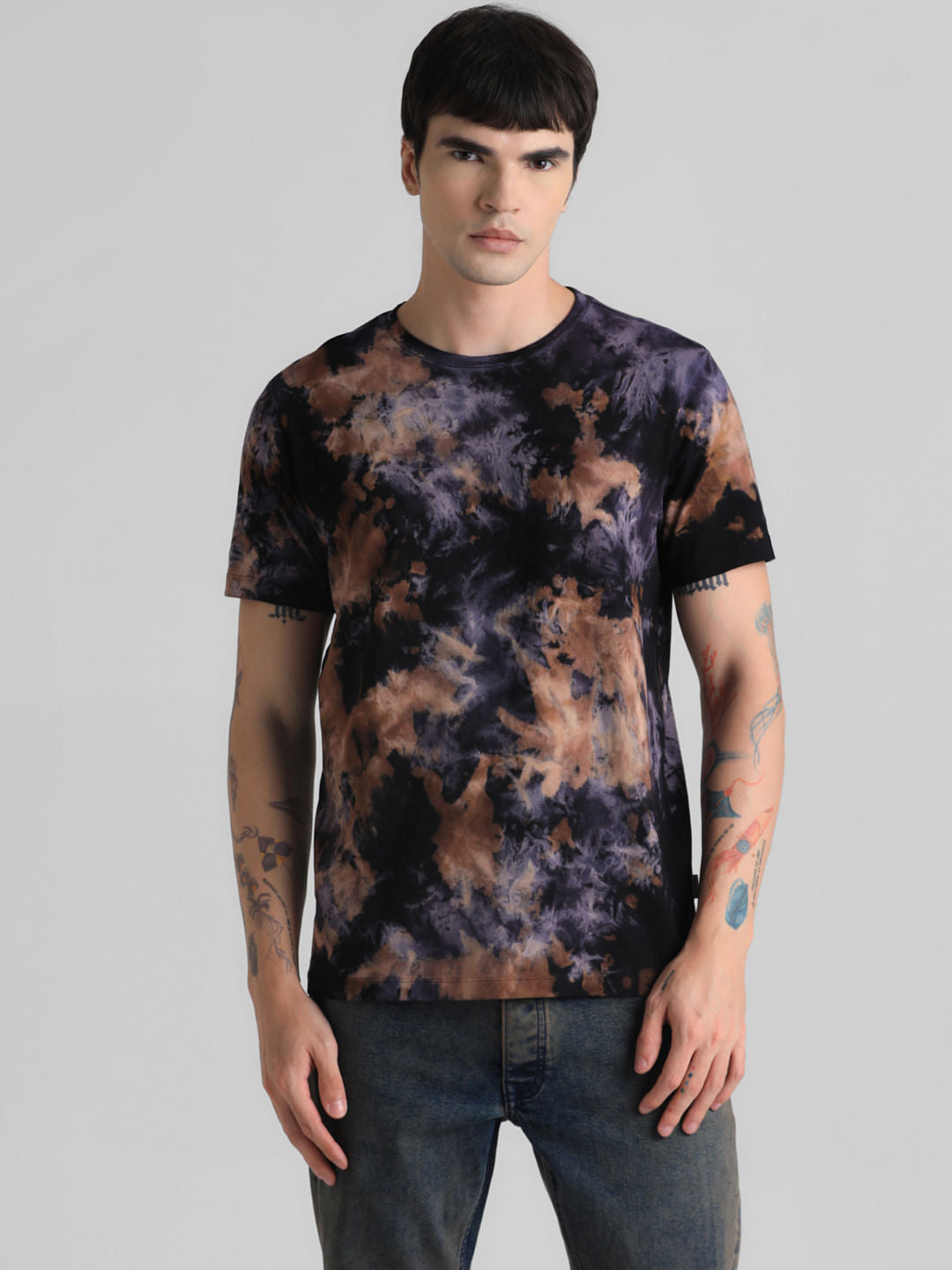 Black Tie-Dye Crew Neck T-shirt