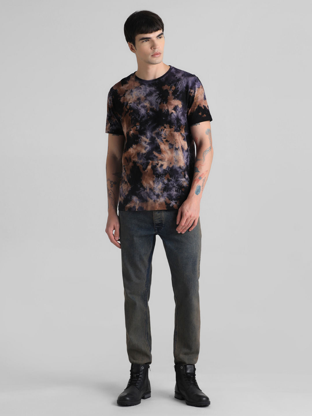 Black Tie-Dye Crew Neck T-shirt