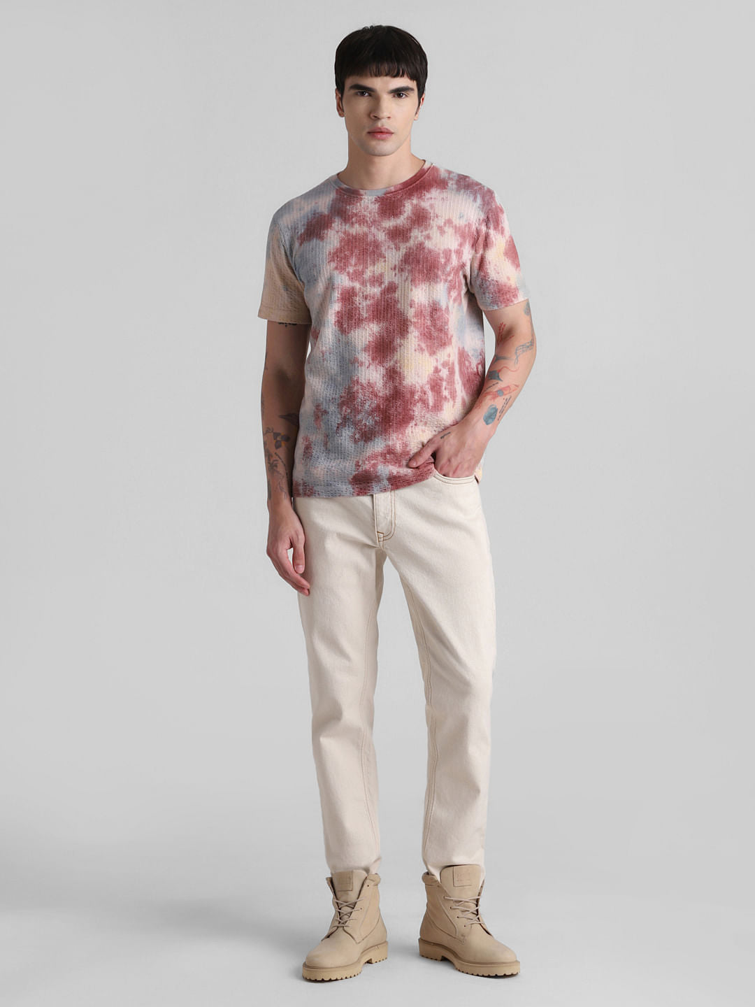 White Tie-Dye Crew Neck T-shirt