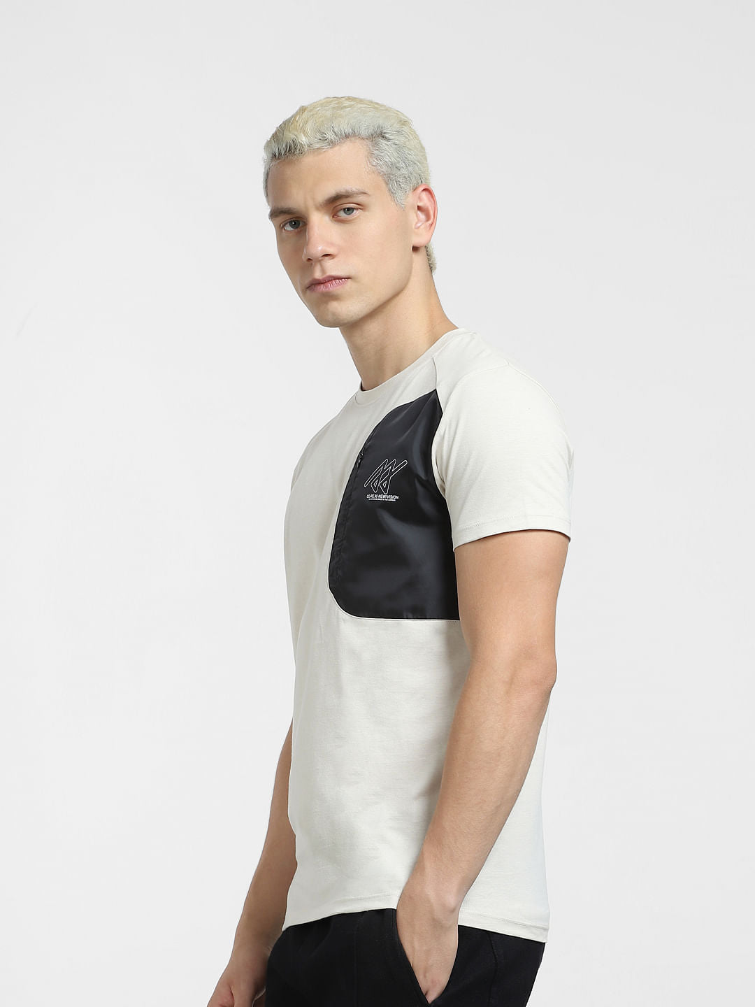 Grey Zip-Up Detail Crew Neck T-shirt