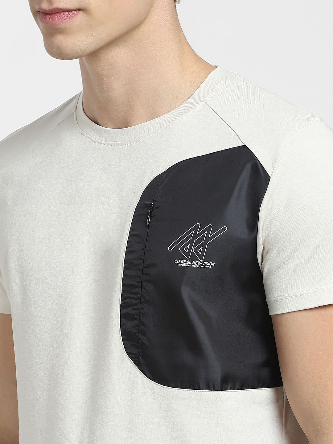 Grey Zip-Up Detail Crew Neck T-shirt