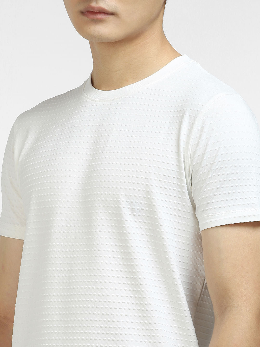 White Self-Design Crew Neck T-shirt