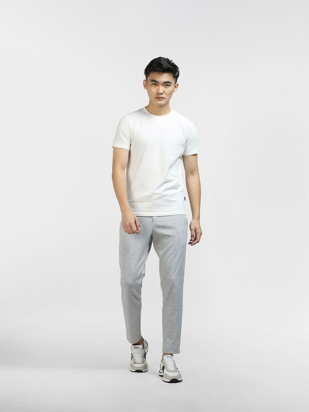 White Self-Design Crew Neck T-shirt