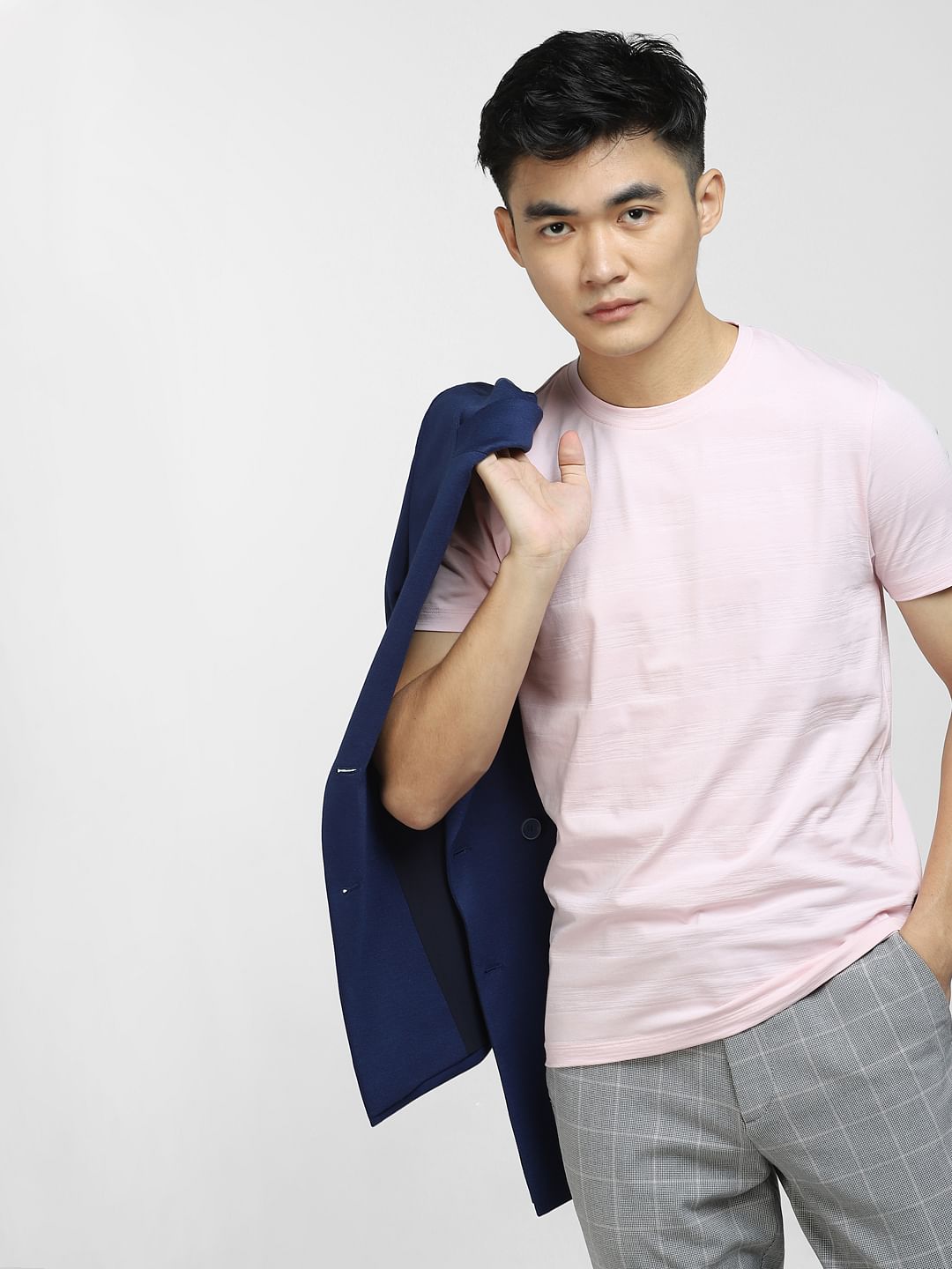 Pink Self-Design Crew Neck T-shirt