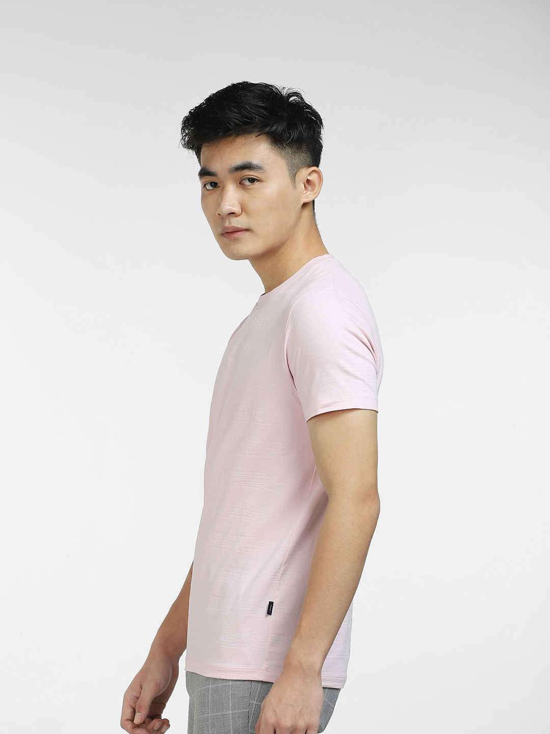 Pink Self-Design Crew Neck T-shirt