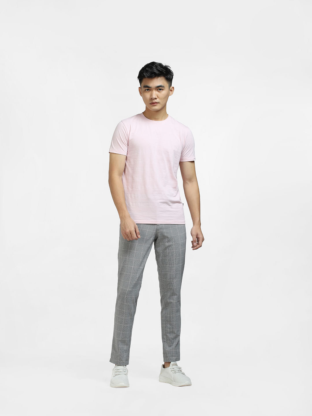 Pink Self-Design Crew Neck T-shirt
