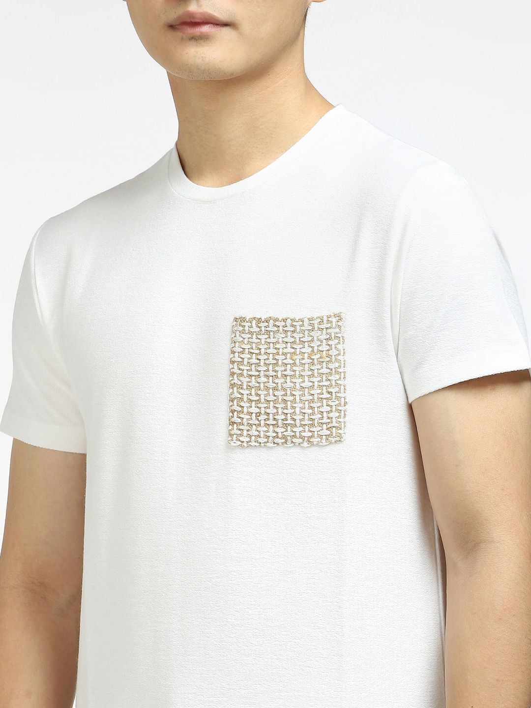 White Printed Pocket Crew Neck T-shirt