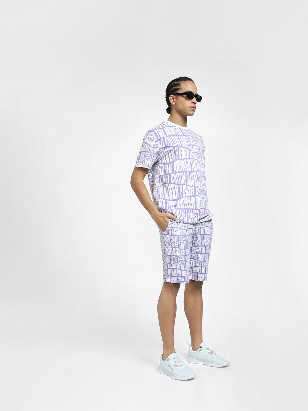 Purple Mid Rise Printed Co-ord Sweatshorts - S