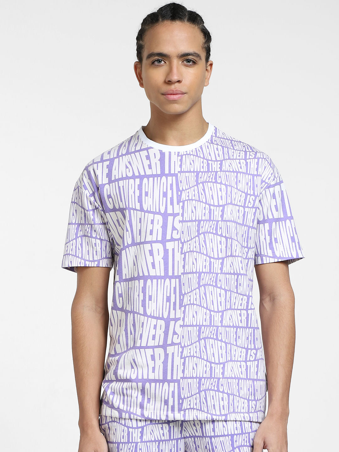 Purple Typographic Print Crew Neck T-shirt