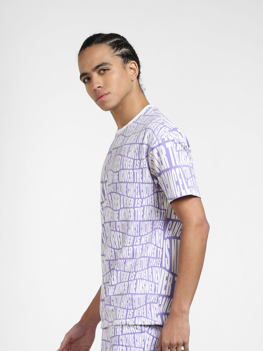 Purple Typographic Print Crew Neck T-shirt