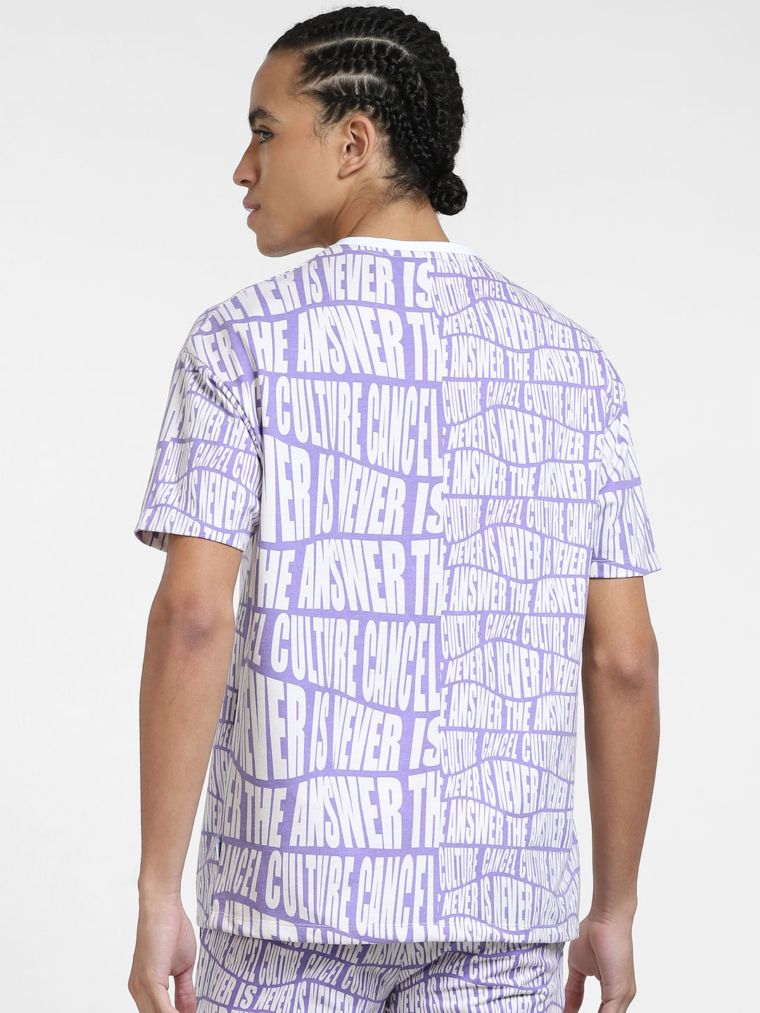 Purple Typographic Print Crew Neck T-shirt