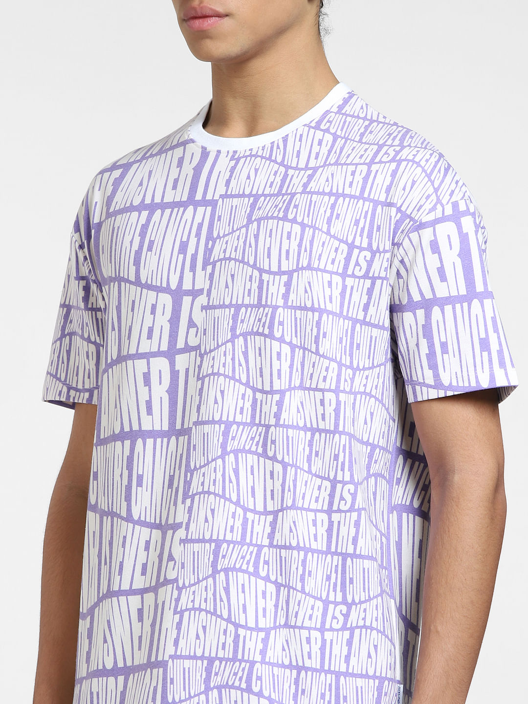 Purple Typographic Print Crew Neck T-shirt