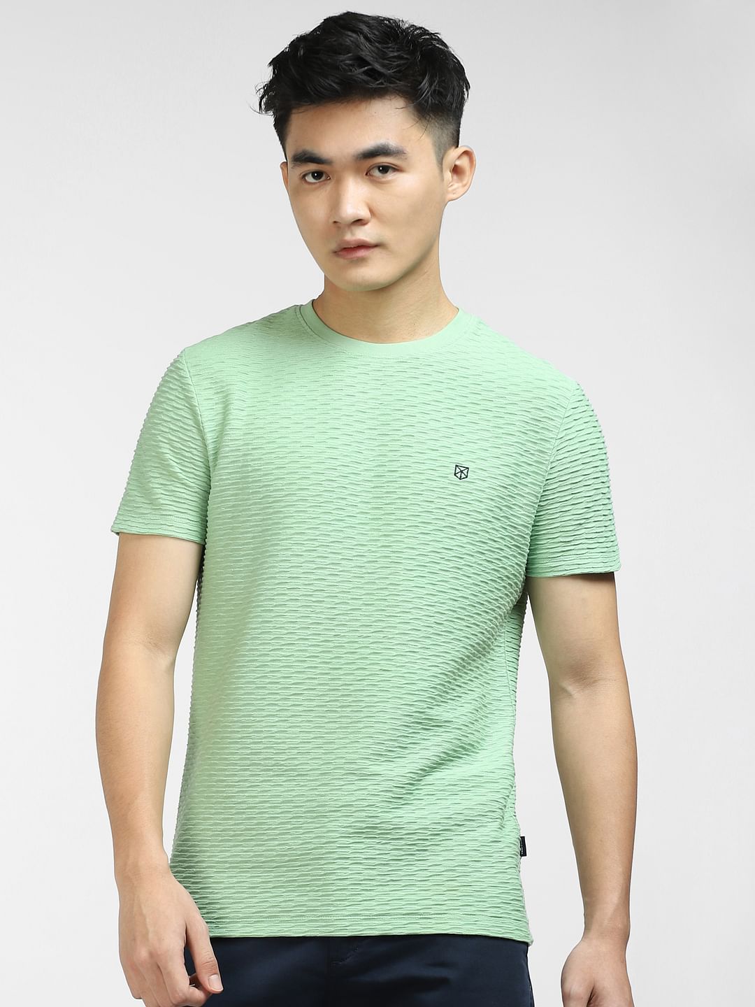 Green Self-Design Crew Neck T-shirt
