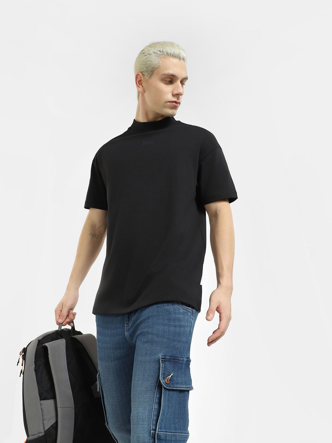 Black High Neck Boxy Fit T-shirt - S