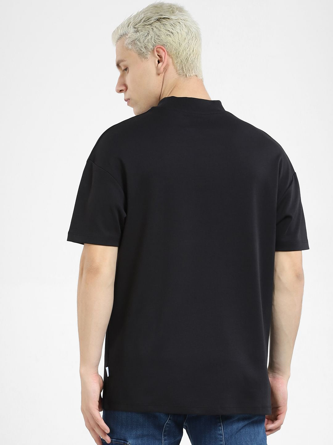 Black High Neck Boxy Fit T-shirt