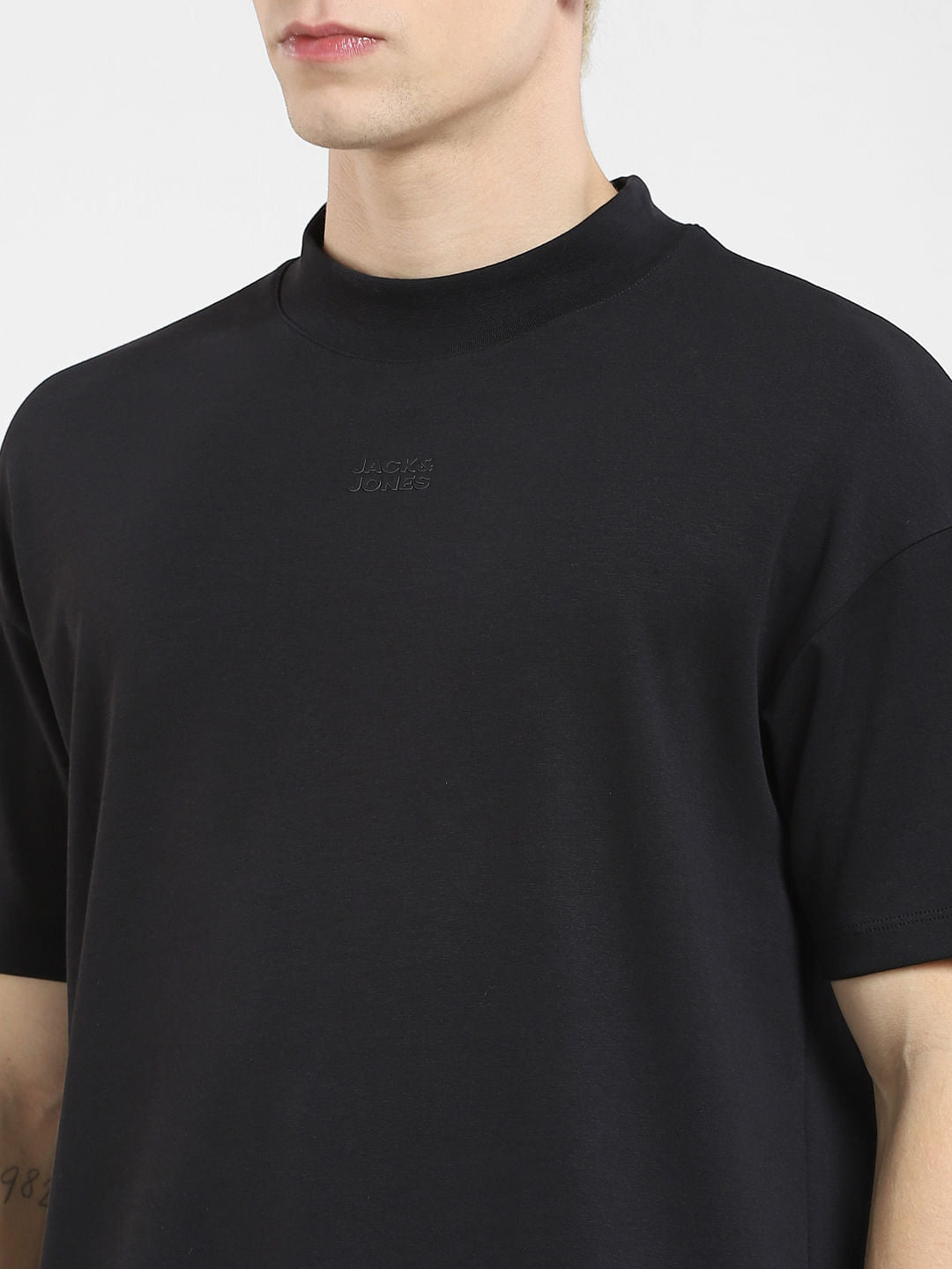 Black High Neck Boxy Fit T-shirt