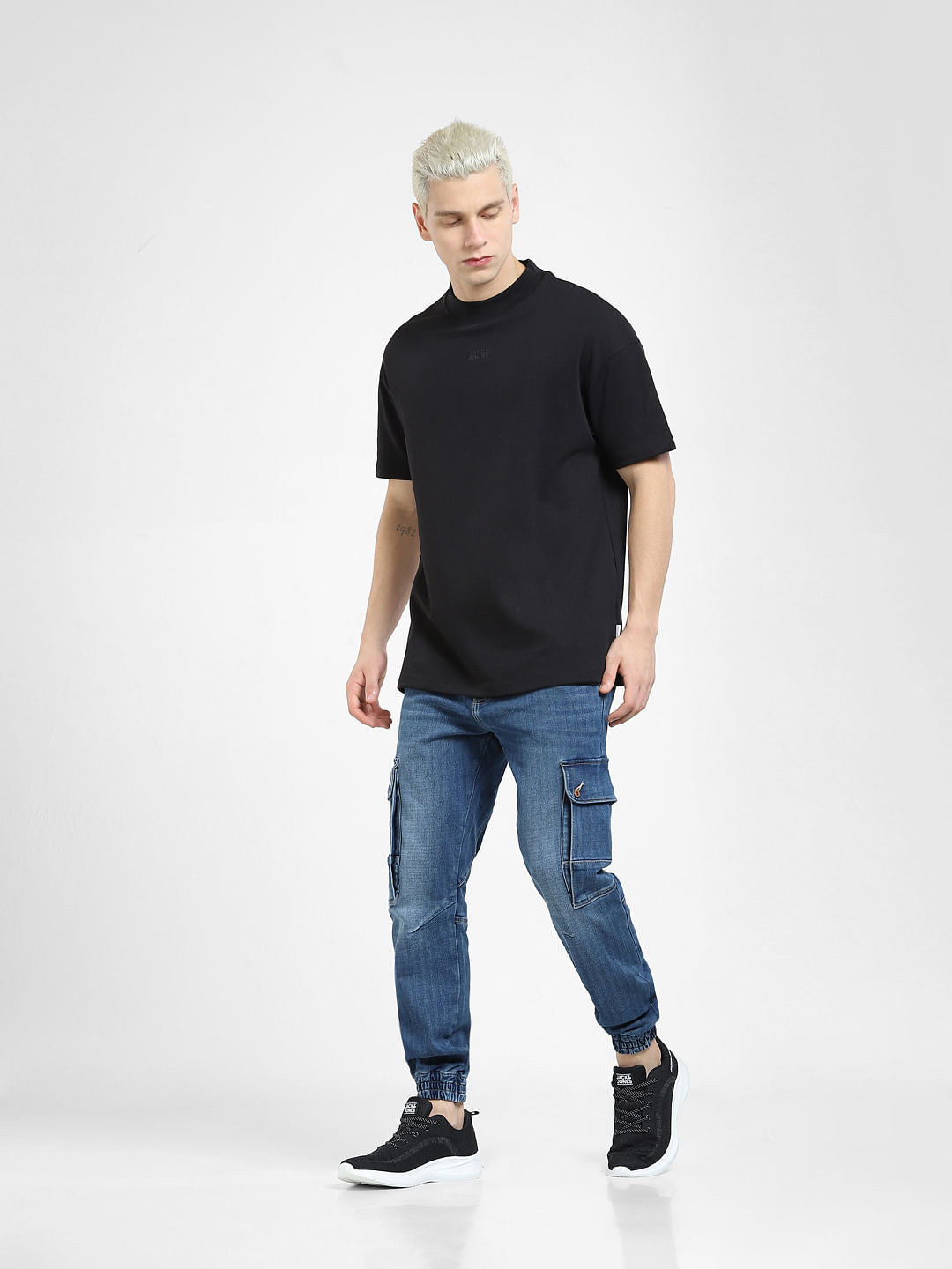 Black High Neck Boxy Fit T-shirt