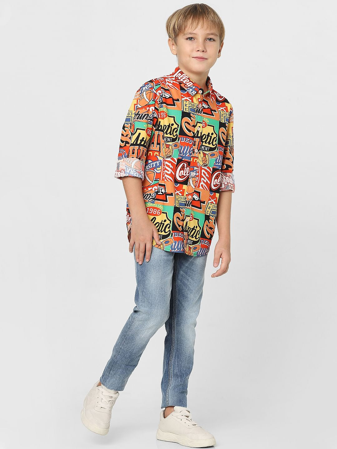 Boys Orange Typographic Print Shirt - 4/5Y