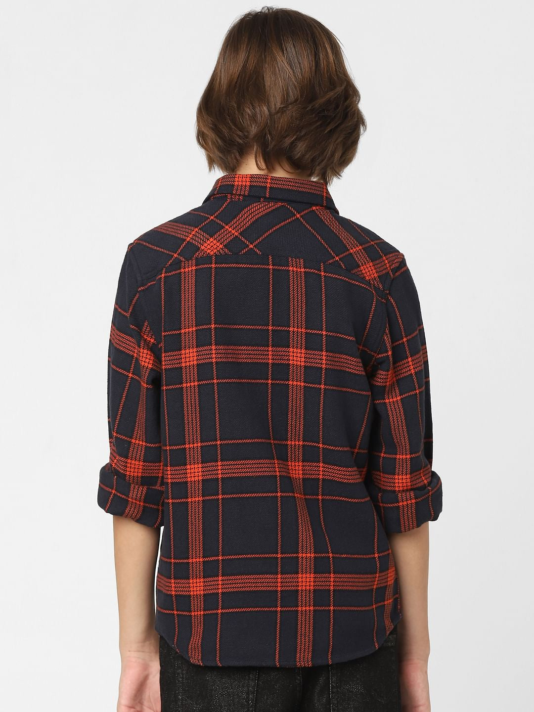 Boys Navy Blue Check Full Sleeves Shirt