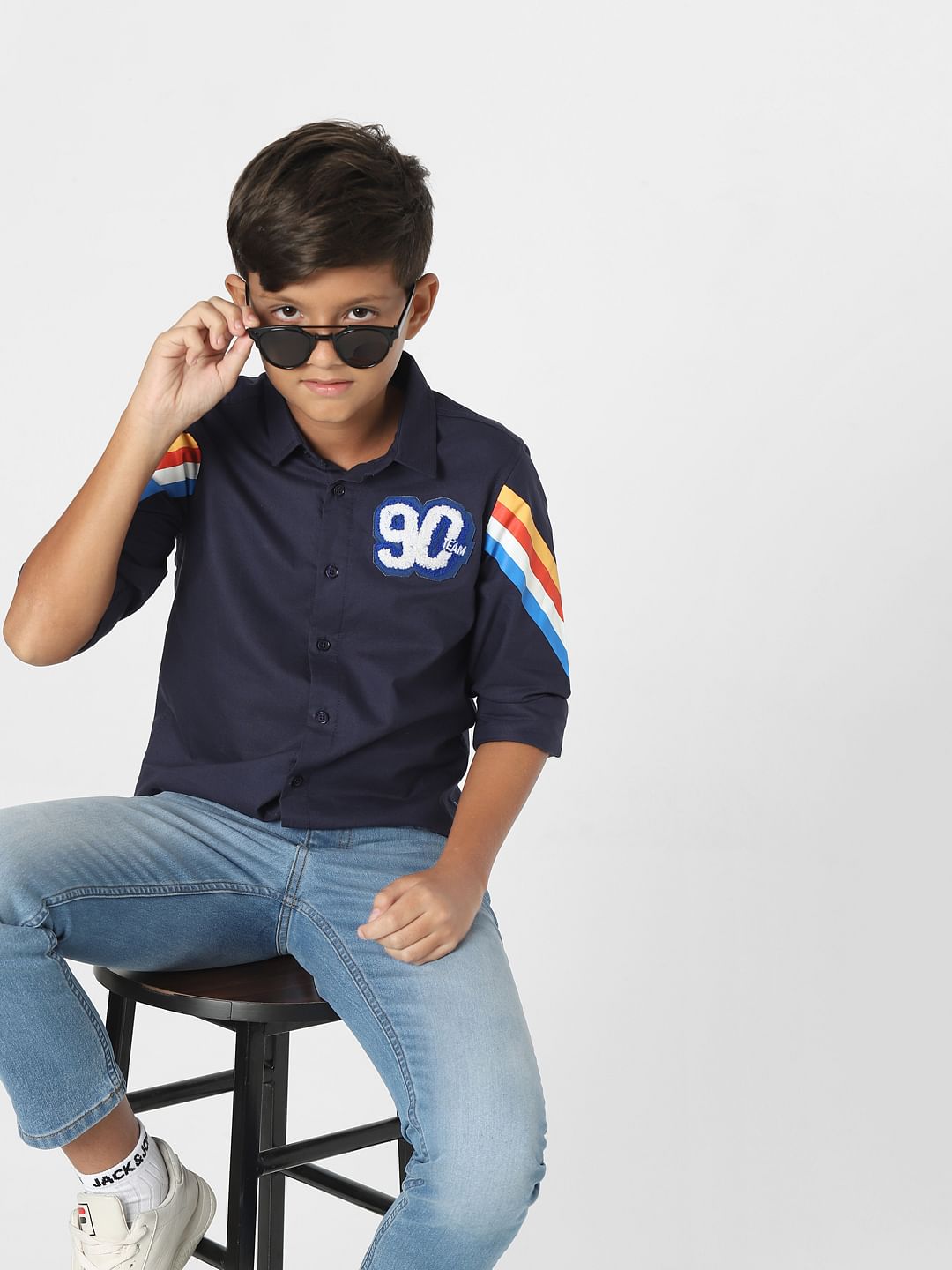 Navy Blue Printed Full Sleeves Shirt - 4/5Y