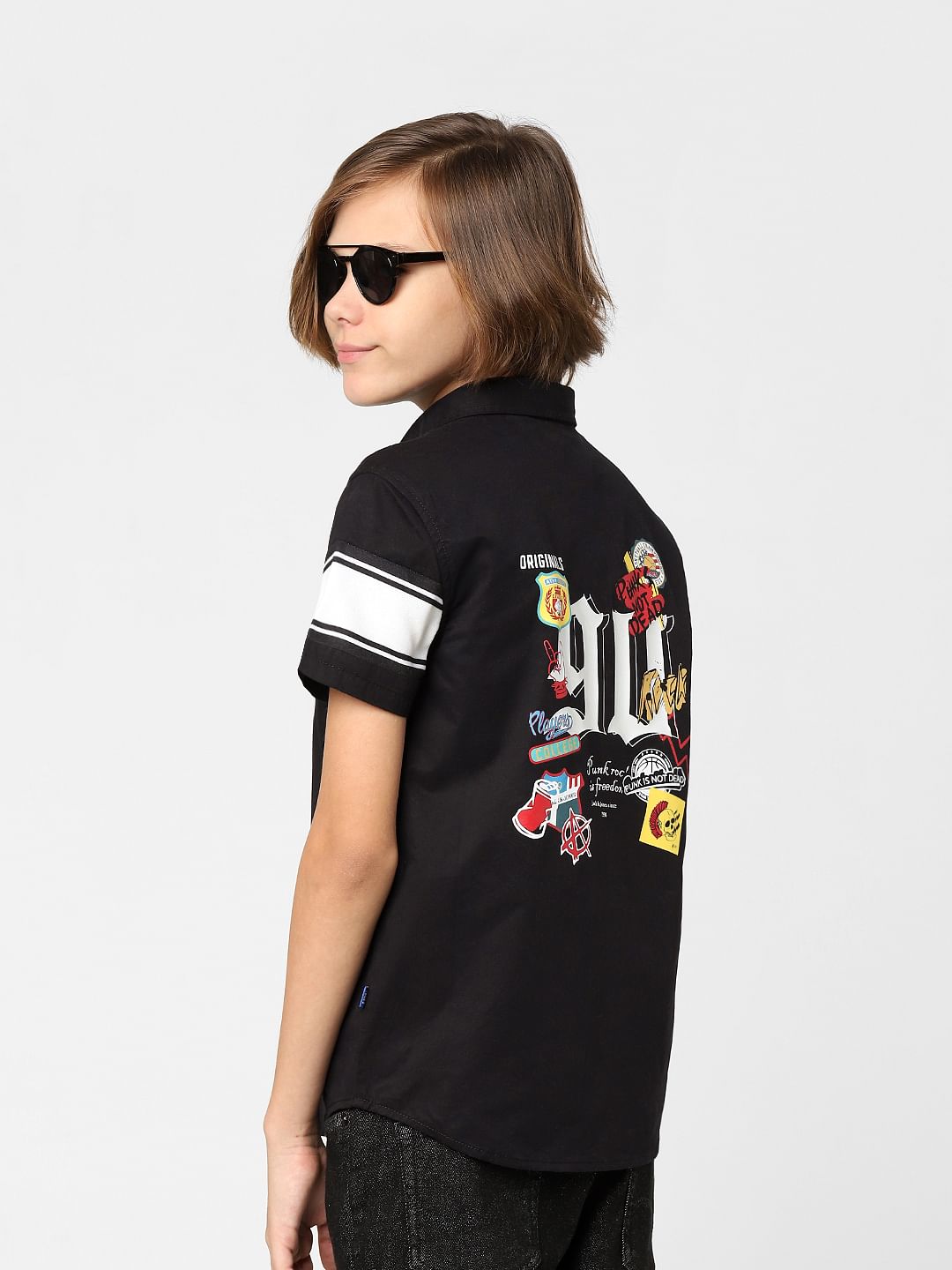 Boys Black Printed Full Sleeves Shirt - 9/10Y