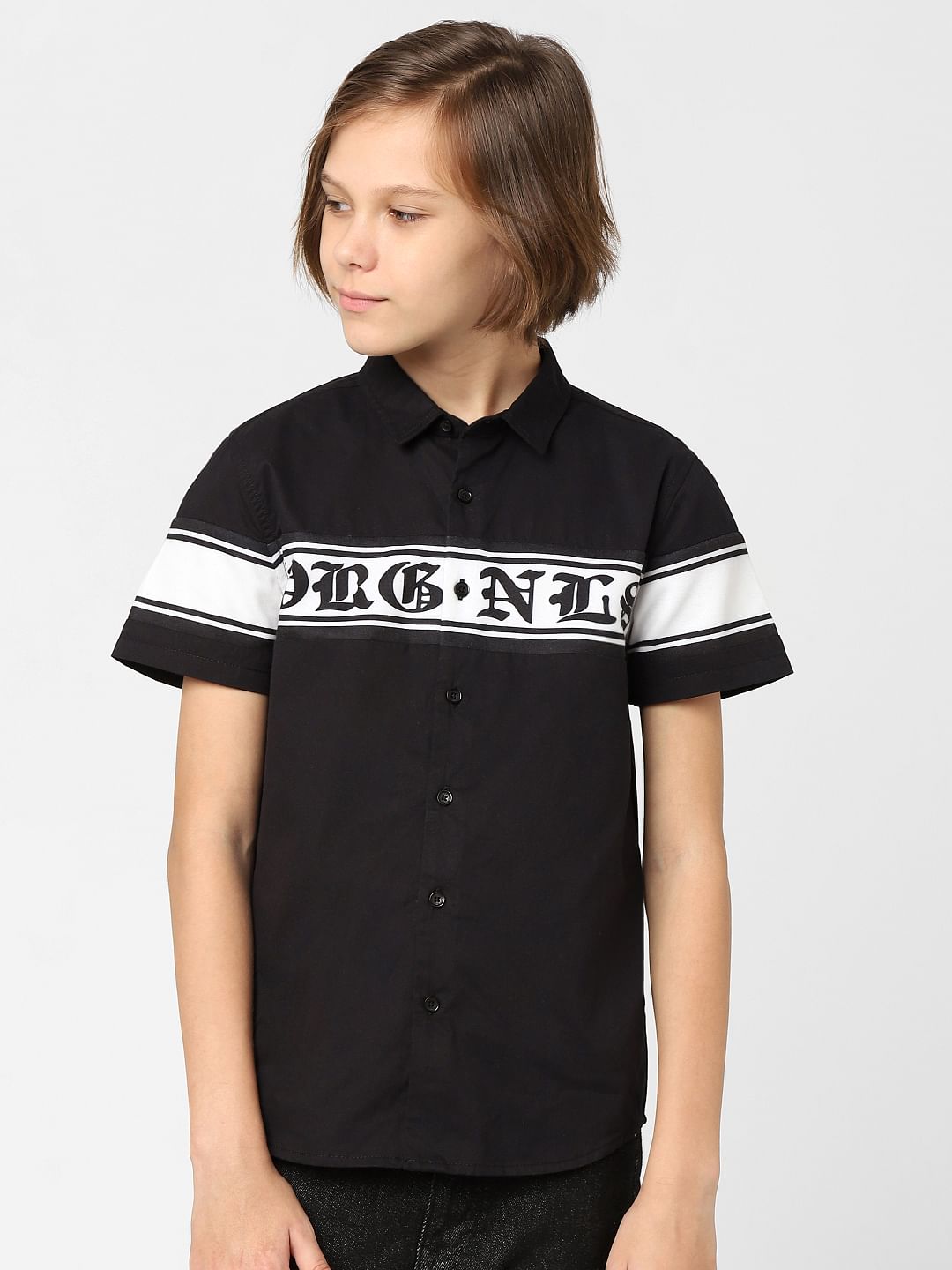 Boys Black Printed Full Sleeves Shirt