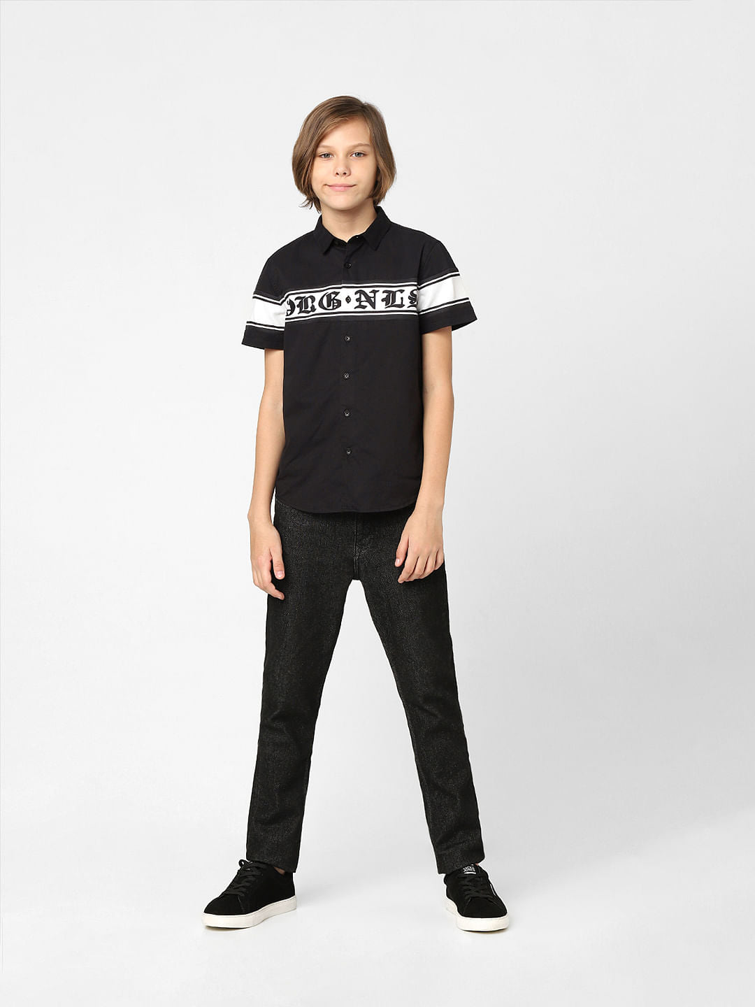 Boys Black Printed Full Sleeves Shirt