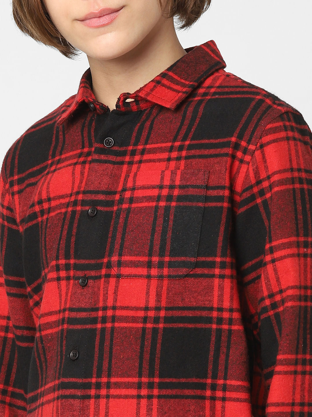 Boys Red Check Full Sleeves Shirt