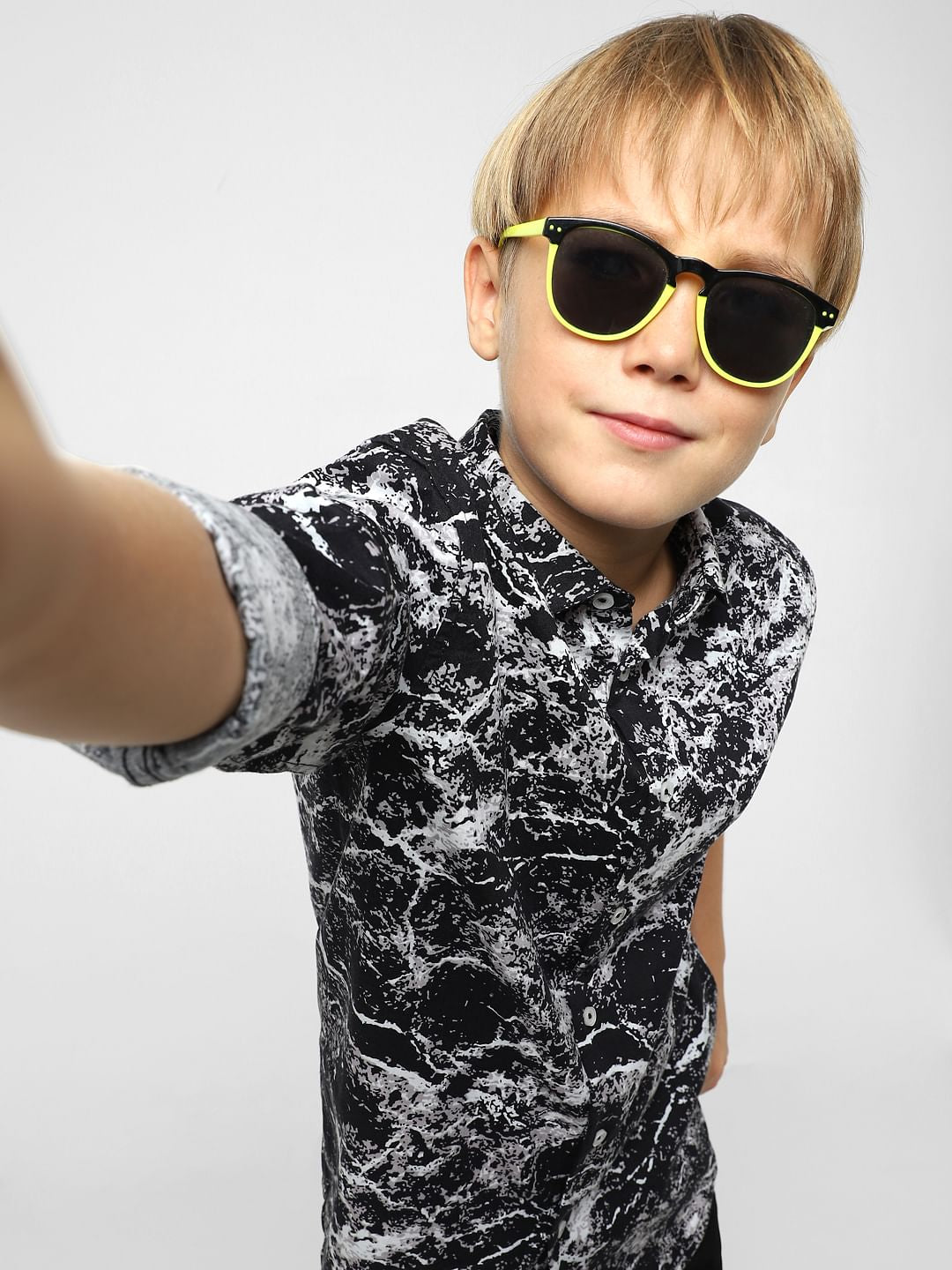 Boys Black All Over Print Full Sleeves Shirt - 9/10Y