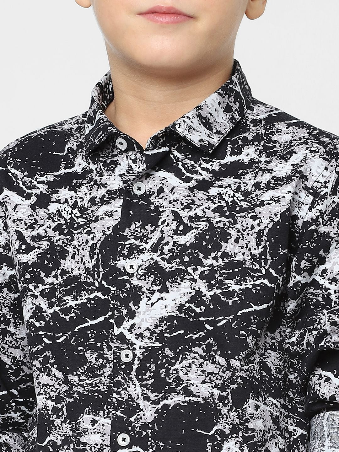 Boys Black All Over Print Full Sleeves Shirt