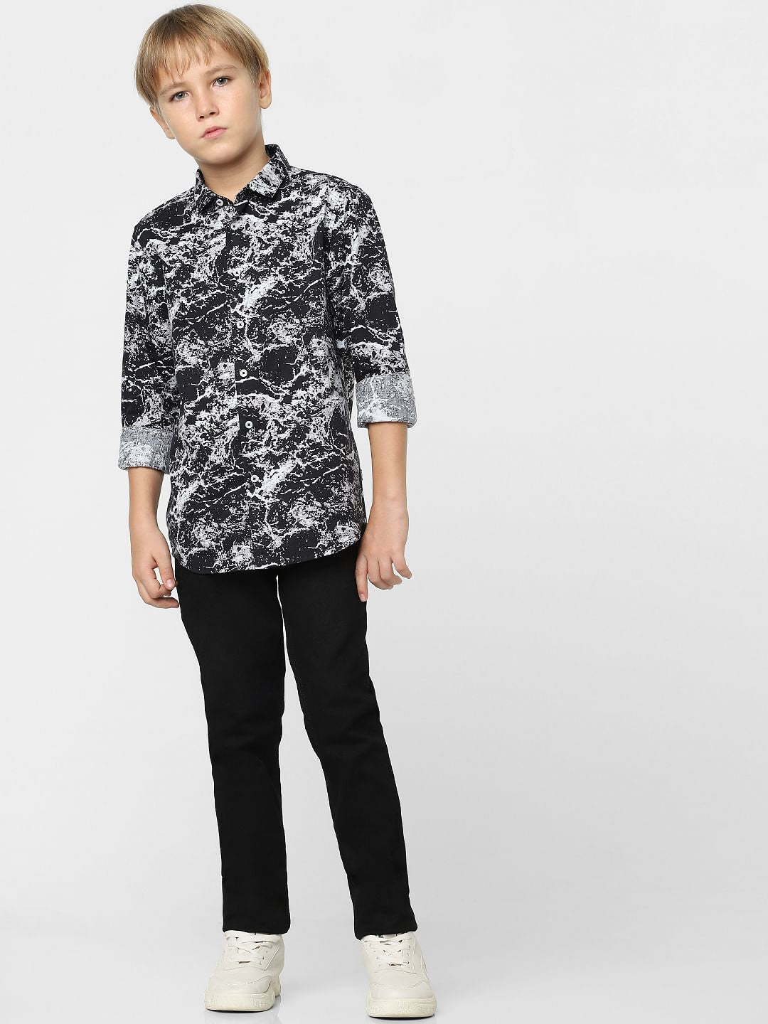 Boys Black All Over Print Full Sleeves Shirt