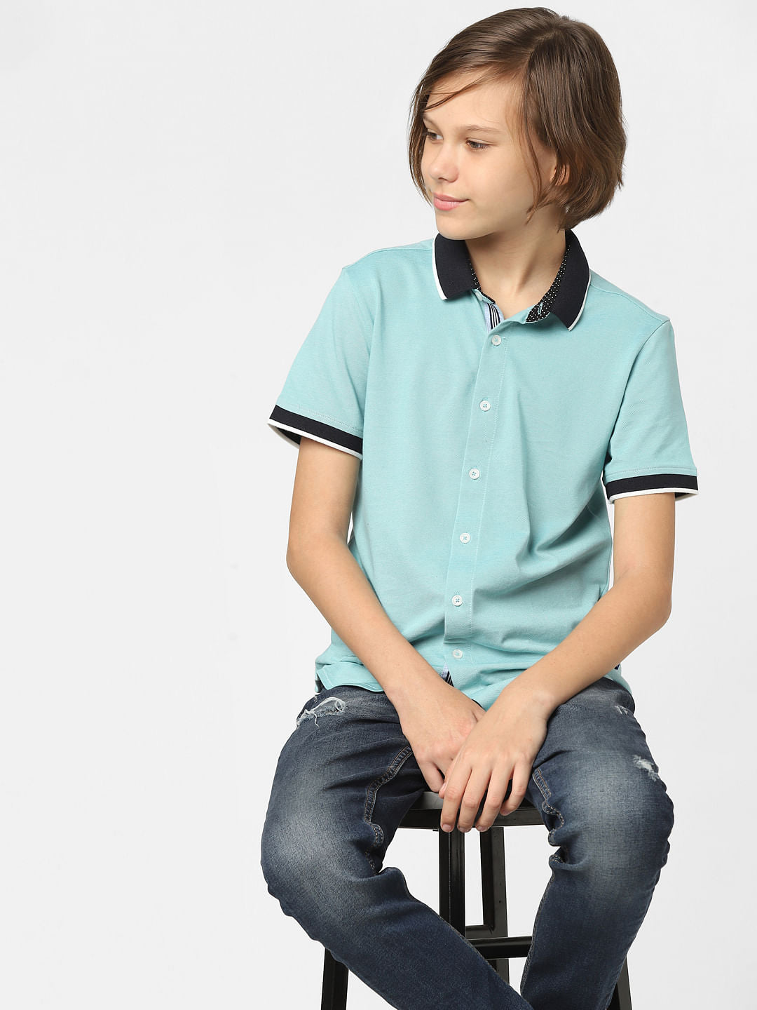 Boys Blue Short Sleeves Shirt - 4/5Y