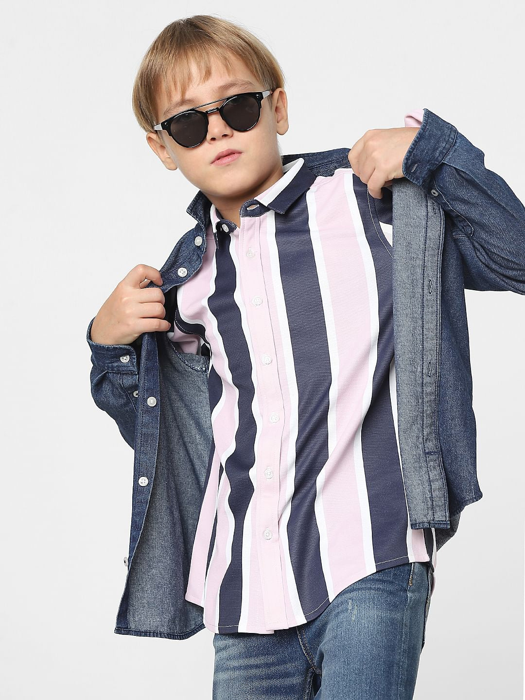 Boys Peach Striped Full Sleeves Shirt - 4/5Y