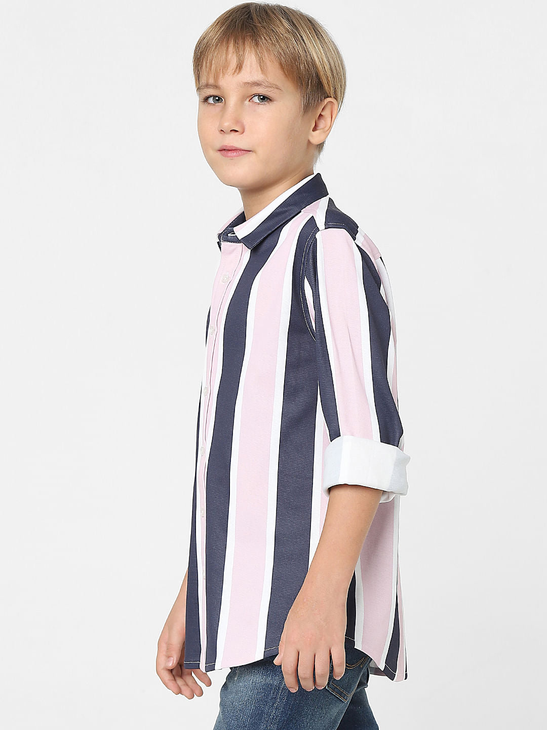 Boys Peach Striped Full Sleeves Shirt