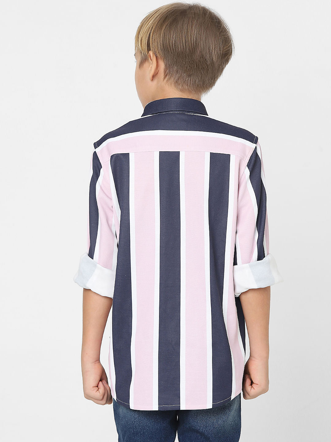 Boys Peach Striped Full Sleeves Shirt