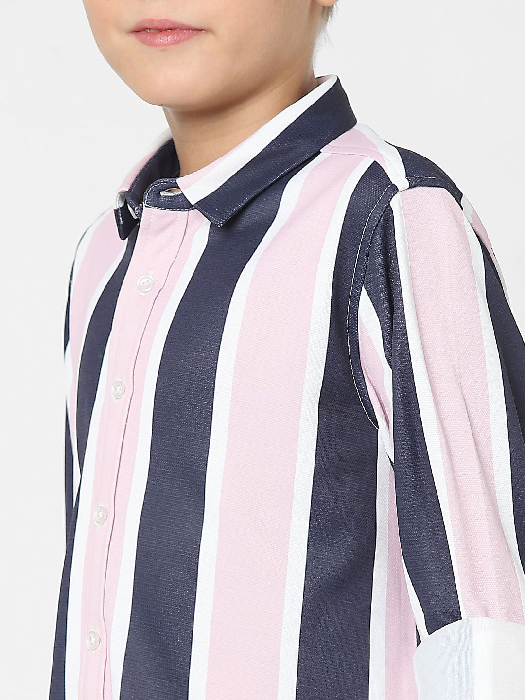 Boys Peach Striped Full Sleeves Shirt