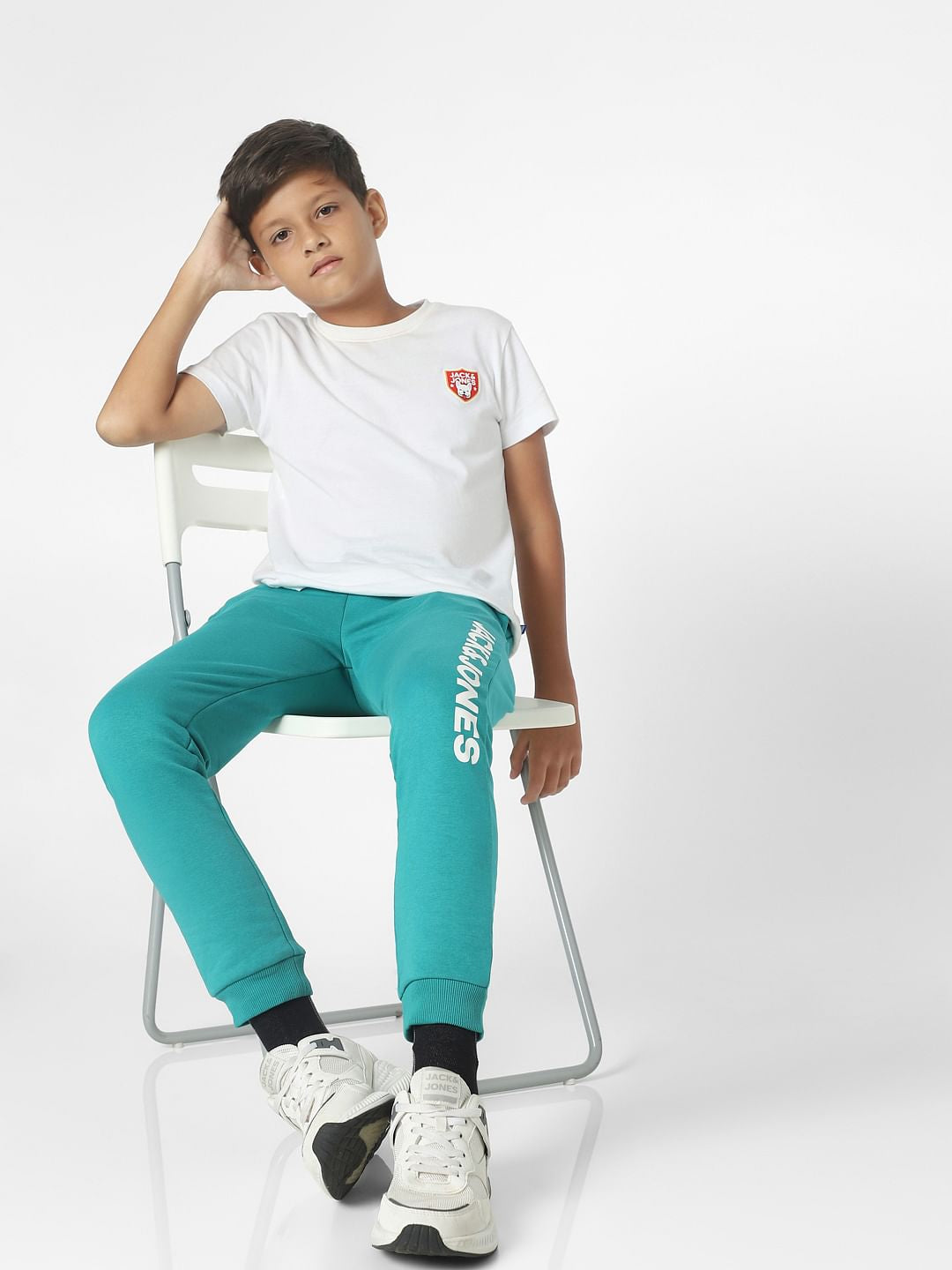 Blue Mid Rise Logo Print Sweatpants - 4/5Y