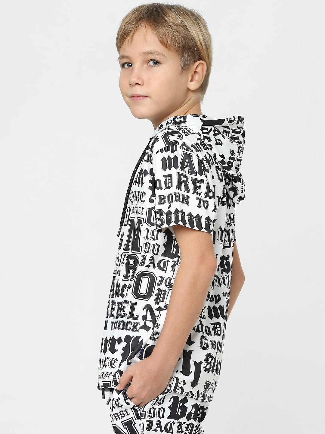 Boys White Typographic Print Co-ord Sweatshirt