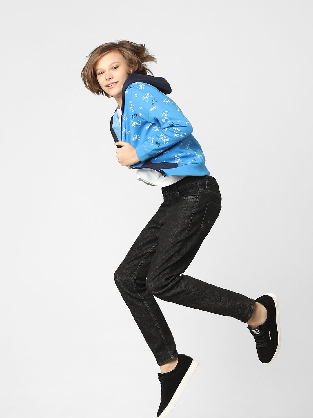 Boys Blue Printed Hooded Sweatshirt - 4/5Y