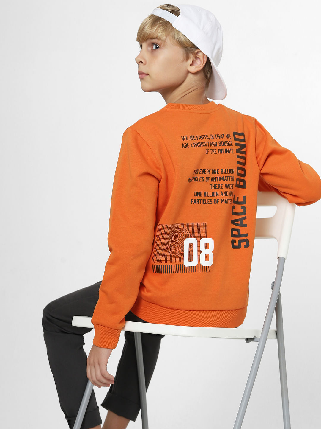 Boys Orange Text Print Sweatshirt - 4/5Y