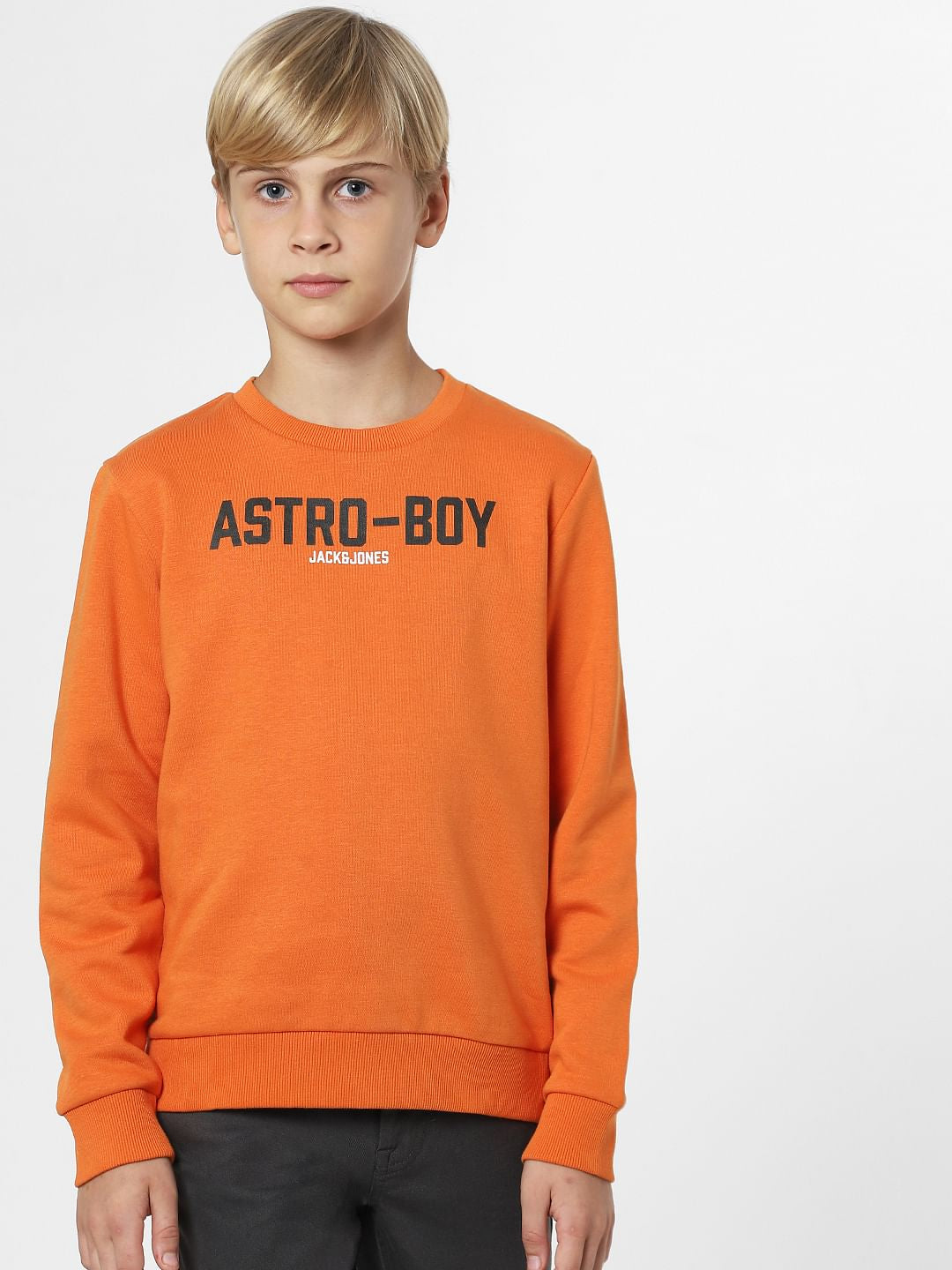 Boys Orange Text Print Sweatshirt